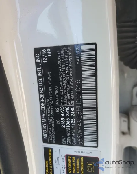 2017 Mercedes-Benz C 300 4Matic из США, поврежденный, VIN 55SWF4KB5HU201046